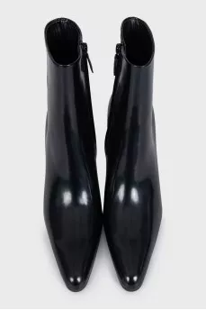 Black leather ankle boots with almond toe