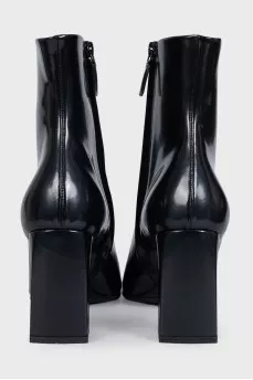 Black leather ankle boots with almond toe