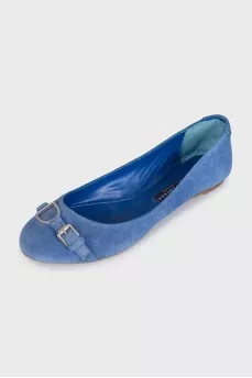 Blue suede ballet flats