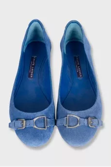 Blue suede ballet flats