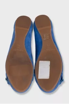 Blue suede ballet flats