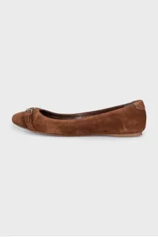 Brown suede ballet flats with buckle