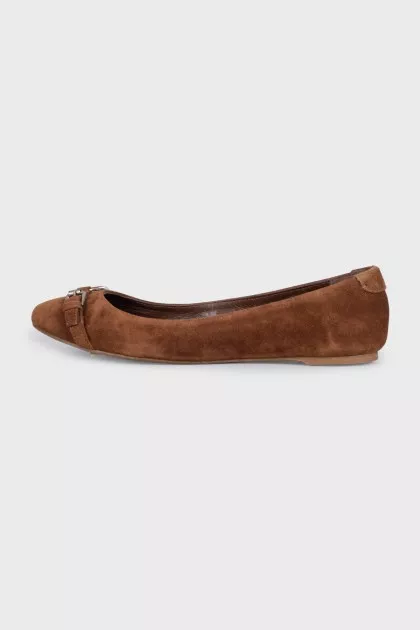 Brown suede ballet flats with buckle