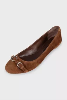 Brown suede ballet flats with buckle