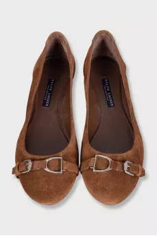 Brown suede ballet flats with buckle