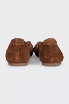 Brown suede ballet flats with buckle