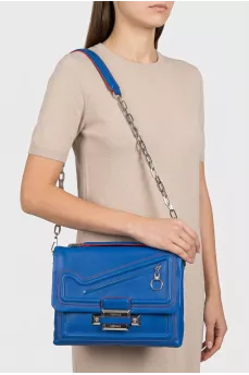 Blue leather bag with colored trim