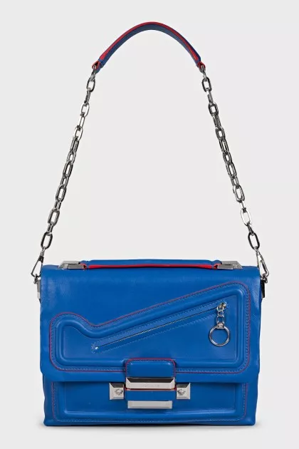 Blue leather bag with colored trim
