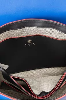 Blue leather bag with colored trim