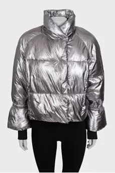 Loose-fitting silver down jacket