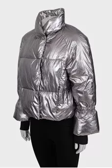 Loose-fitting silver down jacket
