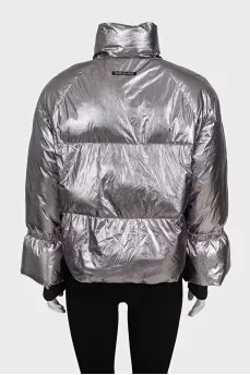 Loose-fitting silver down jacket