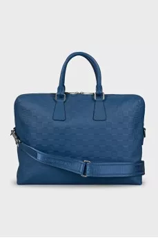 Men's leather briefcase with embossing