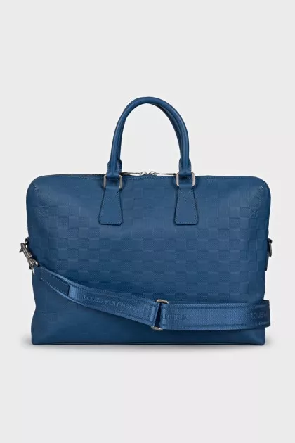 Men's leather briefcase with embossing