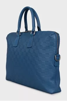 Men's leather briefcase with embossing