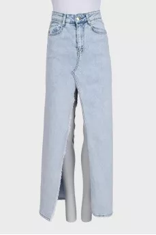 Light blue straight-cut denim skirt