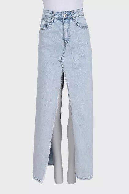 Light blue straight-cut denim skirt