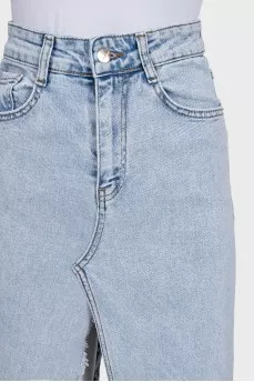 Light blue straight-cut denim skirt
