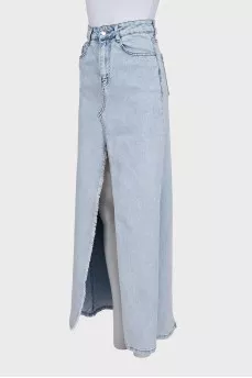 Light blue straight-cut denim skirt