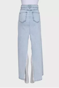 Light blue straight-cut denim skirt