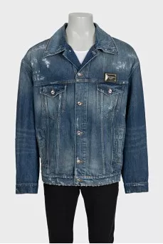 Men's blue denim jacket with tag