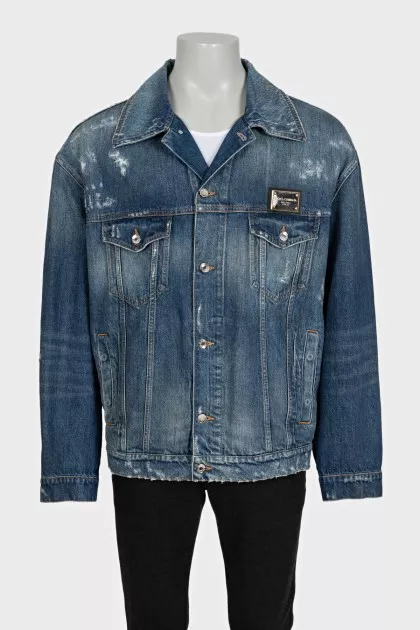 Men's blue denim jacket with tag