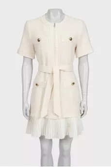 White tweed dress with a belt