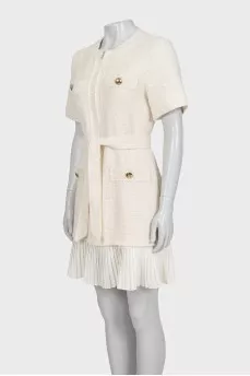 White tweed dress with a belt