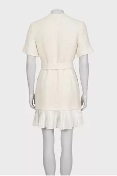 White tweed dress with a belt