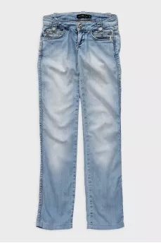 Light blue low rise straight jeans