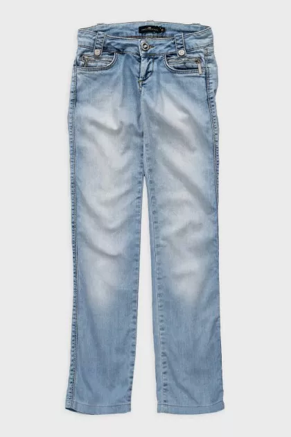 Light blue low rise straight jeans