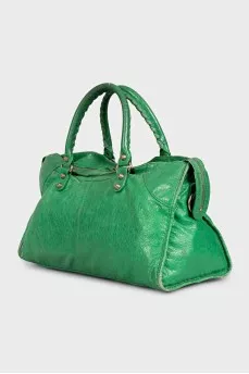 Green leather City bag