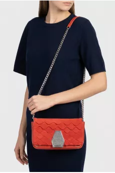 Leather and suede bag with chain