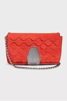 Leather and suede bag with chain