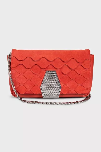Leather and suede bag with chain