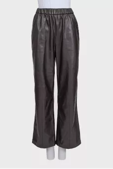 Brown leather straight-leg trousers