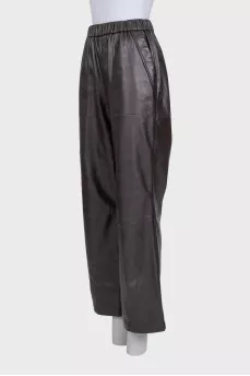 Brown leather straight-leg trousers