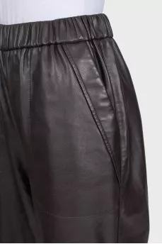 Brown leather straight-leg trousers