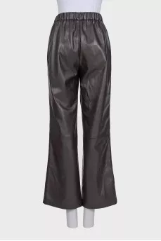 Brown leather straight-leg trousers