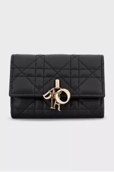 Black leather wallet with logo charms