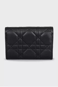 Black leather wallet with logo charms