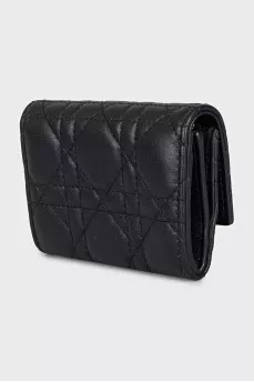 Black leather wallet with logo charms