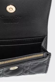 Black leather wallet with logo charms