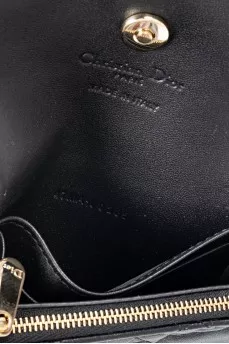 Black leather wallet with logo charms