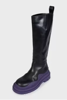 Black leather Tire boots