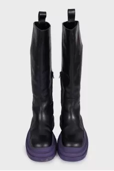 Black leather Tire boots