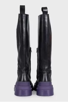 Black leather Tire boots