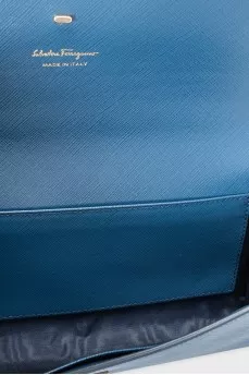 Синя прямокутна сумка зі шкіри