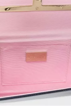 Blue leather clutch decorated with enamel