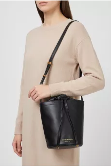 Black leather bucket bag